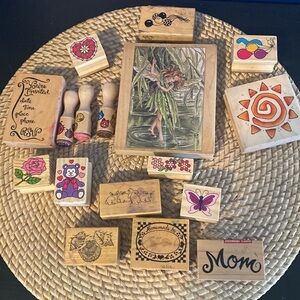 Set of 17 Stamps including Happen Willow Flower Fairy Large Rubber Stamp